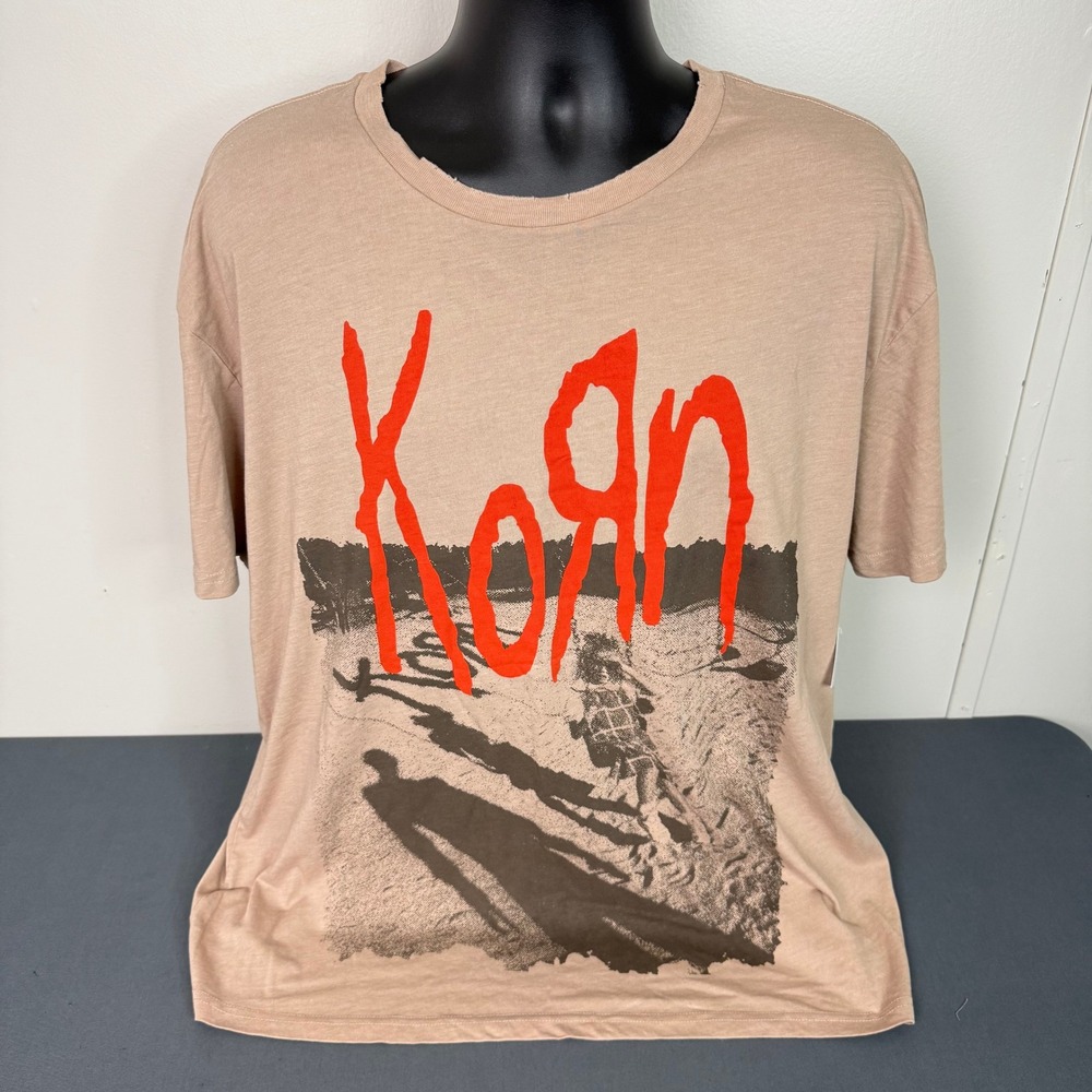 Mad Engine Korn T Shirt Mens L 1995 Tour Tan Graphic Nu Metal Short Sleeve Tee